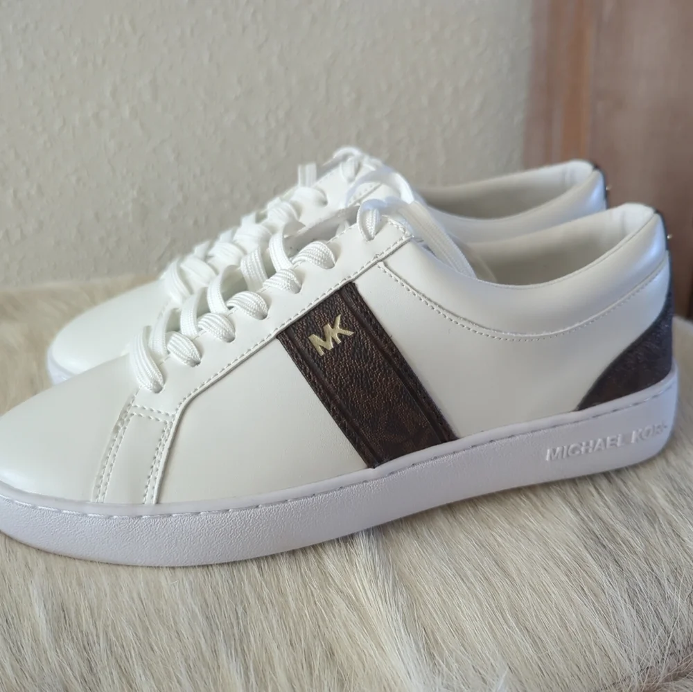 Michael Kors Irving Stripe Lace Up Designer Sneakers Optic White Multi  8.5